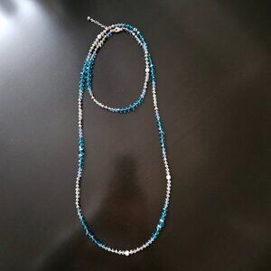 WHBM Blue-Green/Clear Silver-Tone Beaded Necklace